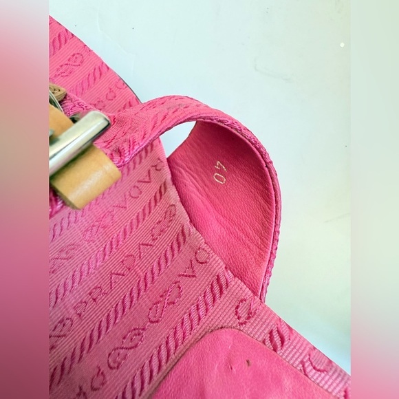 Prada Pink Logo Kitten Heel Slide Canvas Thong Sandals Vintage EU40 - Picture 5 of 9